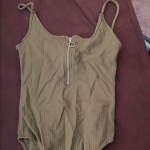 Topshop green zip up body suit